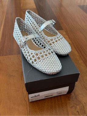 Ann Taylor Metallic Woven Mary Jane Ballet Flat in Silver metallic